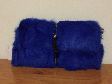 Cobalt faux fur clutch